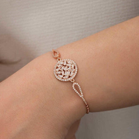 BlackCraft 925 Ayar Gümüş Rose Baget Taşlı Bileklik (BC-32EAB5)