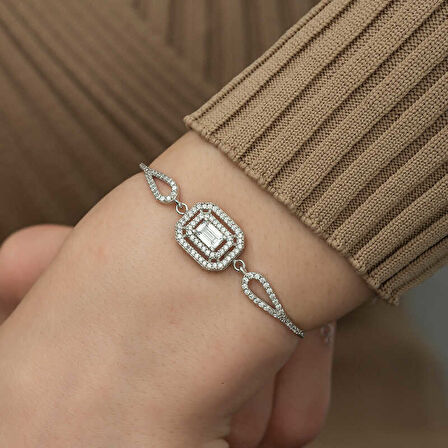 BlackCraft 925 Ayar ​Gümüş Dikdörtgen Baget Bileklik (BC-550FFF)