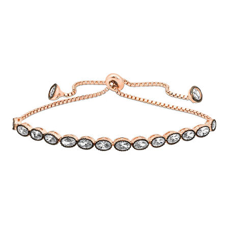 BlackCraft Gümüş Rose Oval Kesim Elmas Montür Asansör Bileklik (BC-6319D2)