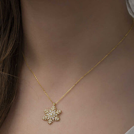 BlackCraft 925 Ayar Gümüş Gold Kar Tanesi Kadın Gümüş Kolye (BC-AC7891)