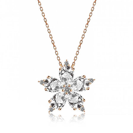 BlackCraft 925 Ayar Gümüş Rose Beyaz Kamelya Çiçeği Kolye (BC-6B70EE)