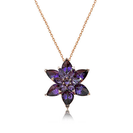 BlackCraft 925 Ayar Gümüş Rose Mor Lotus Çiçeği Kolye (BC-7323A4)