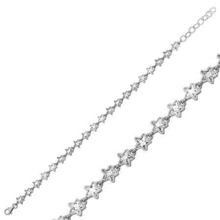 BlackCraft 925 Ayar Gümüş Beyaz Yıldız Bileklik (BC-7BBBAA)