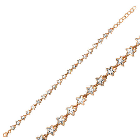 BlackCraft ​925 Ayar Gümüş Rose Beyaz Yıldız Bileklik (BC-9AB9F7)