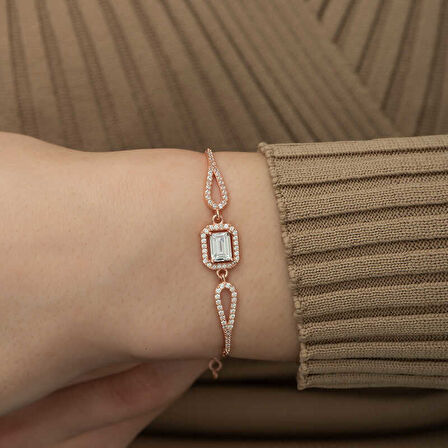 BlackCraft 925 Ayar Gümüş Rose Dikdörtgen Baget Bileklik (BC-F456BC)