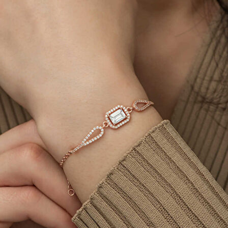 BlackCraft 925 Ayar Gümüş Rose Dikdörtgen Baget Bileklik (BC-F456BC)