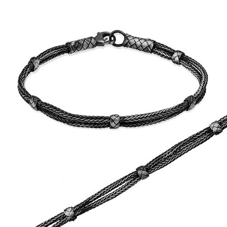 BlackCraft Gümüş Toplu Örgü Kazaziye Unisex Bileklik (BC-7C77DF)
