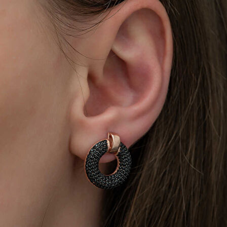 BlackCraft Gümüş Siyah Çok Taşlı Daire Küpe (BC-BCA002)