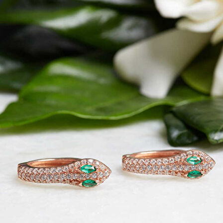 BlackCraft Gümüş Yeşil Gözlü Yılan Halka Küpe (BC-8CE634)