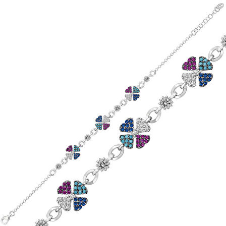 BlackCraft 925 Ayar Gümüş Yonca Renkli Bileklik (BC-49CFF1)