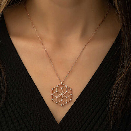 BlackCraft 925 Ayar Gümüş Yaşam Çiçeği Kadın Gümüş Kolye (BC-9A2747)