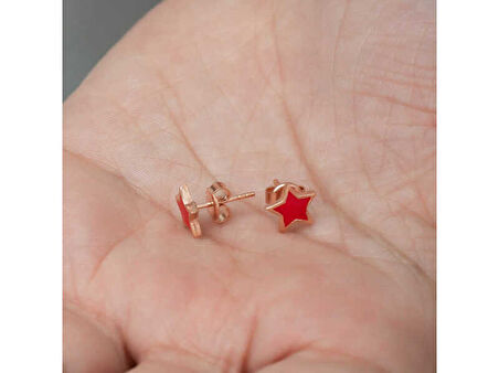 BlackCraft Gümüş Fosforlu Kırmızı Yıldız Küpe (BC-5D5099)