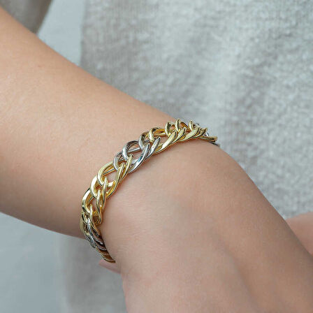 BlackCraft ​925 Ayar Gümüş İki Renkli Zincir Bileklik (BC-C077E0)