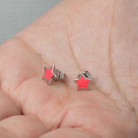 BlackCraft Gümüş Fosforlu Pembe Yıldız Küpe (BC-A92D0C)