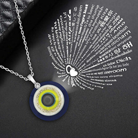 BlackCraft 925 Ayar Gümüş 100 Dilde Seni Seviyorum Nazar Kolye (BC-1A0BAD)