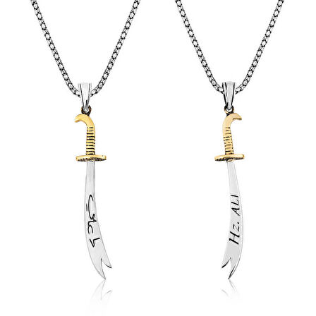 BlackCraft Gümüş Zülfikar Kılıcı Hz. Ali Yazılı Erkek Kolye (BC-69A506)