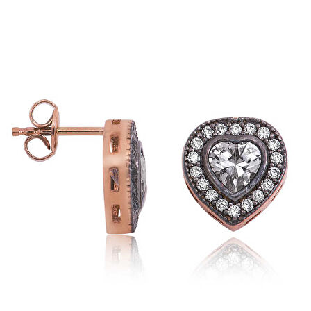 BlackCraft Gümüş Elmas Montür Kalpli Kadın Küpe (BC-54E4B0)