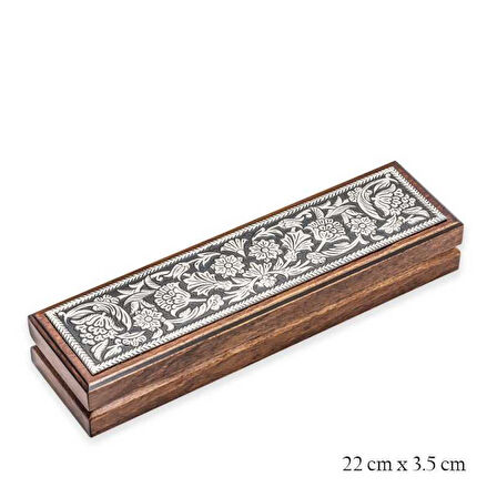 BlackCraft Gümüş Çiçek Desenli Ahşap Tesbih Kutusu (BC-101C57)
