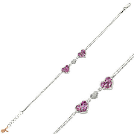 BlackCraft 925 Ayar Gümüş Pembe Kalpli Bileklik (BC-84EDFC)