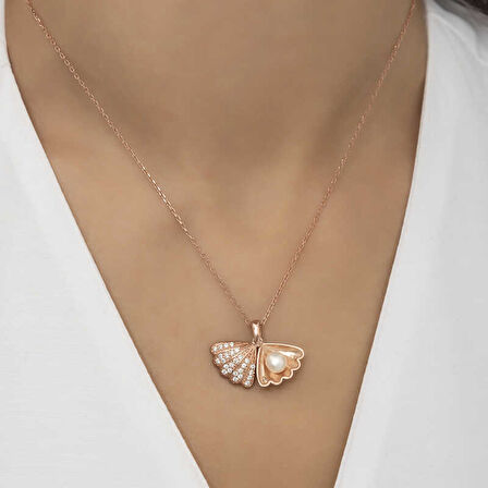 BlackCraft 925 Ayar Gümüş İncili İstiridye Kadın Gümüş Kolye (BC-8F9DD0)