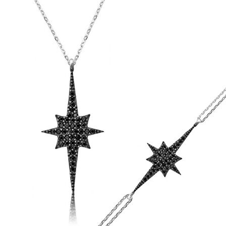 BlackCraft 925 Ayar Gümüş Siyah Kutup Yıldızı Set (BC-C60553)