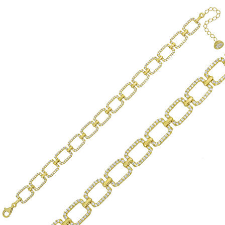 BlackCraft 925 Ayar Gümüş Gold Kare Taşlı Bileklik (BC-4C96EB)