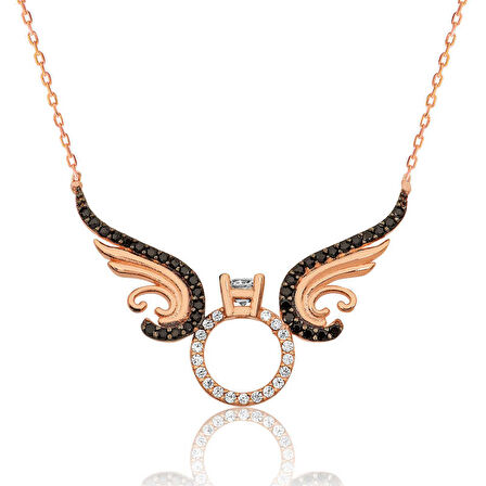 BlackCraft 925 Ayar Gümüş Tek Taş Melek Kadın Gümüş Kolye (BC-7AFDA9)