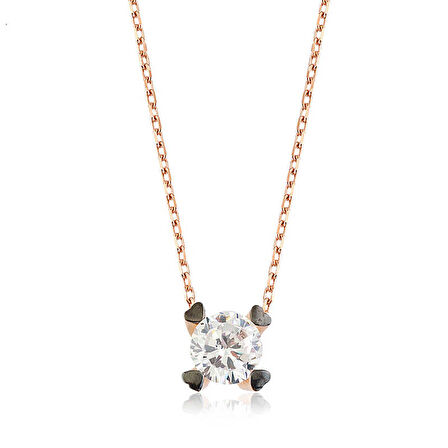 BlackCraft 925 Ayar Gümüş Kalpli Tek Taş Kadın Gümüş Kolye (BC-FF29FD)