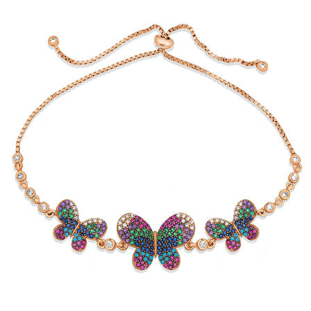 BlackCraft 925 Ayar Gümüş Rose Kelebekli Asansör Bileklik (BC-EB7067)
