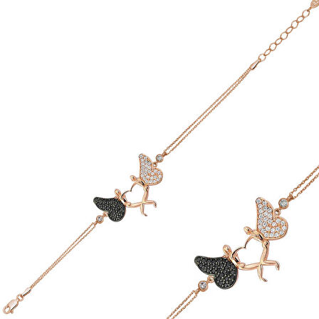 BlackCraft 925 Ayar Gümüş Rose Kalpli Melek Bileklik (BC-FA74D3)