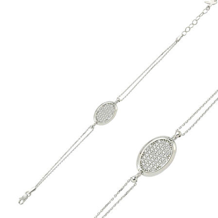 BlackCraft 925 Ayar Gümüş Oval Beyaz Taşlı Bileklik (BC-22D1F3)