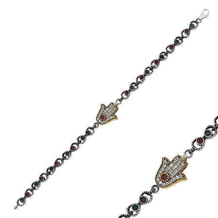 BlackCraft 925 Ayar Gümüş Fatma Ana Eli Otantik Bileklik (BC-284721)
