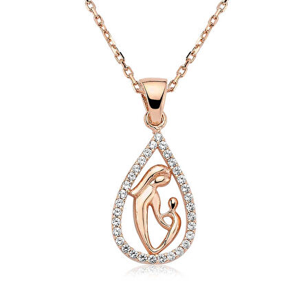 BlackCraft 925 Ayar Gümüş Damla Anne Çocuk Kolyesi (BC-7AA259)