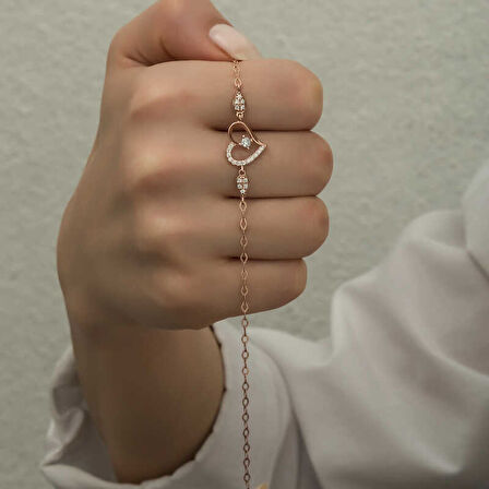 BlackCraft 925 Ayar Gümüş Rose Kalpli Tektaş Kadın Bileklik stil sahibi