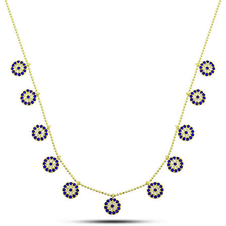 BlackCraft 925 Ayar Gümüş Gold Nazarlı Şans Kadın Kolye zarif