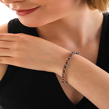 BlackCraft ​925 Ayar Gümüş Kare Zultanit Taşlı Kadın Bileklik modern