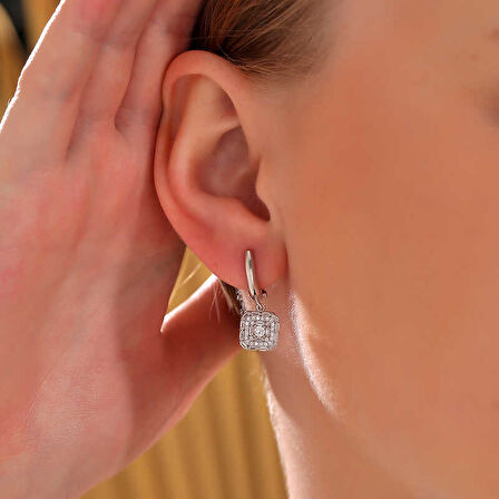 BlackCraft Gümüş Kare Zirkon Taşlı Kadın Küpe modern