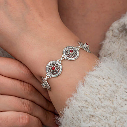 BlackCraft Gümüş Telkari Yakut Taşlı Kadın Bileklik şık