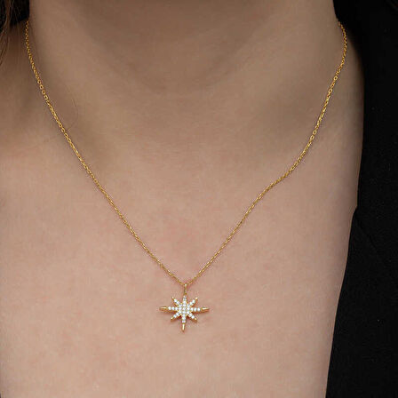 BlackCraft Gümüş Gold Kutup Yıldızı Kadın Kolye özel tasarım