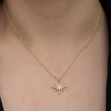 BlackCraft Gümüş Gold Kutup Yıldızı Kadın Kolye özel tasarım