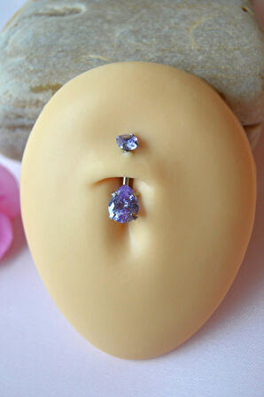 Damla Taş Model Çelik Göbek Piercingi Lila Mor Zirkon Taşlı