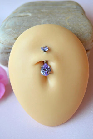 Damla Taş Model Çelik Göbek Piercingi Lila Mor Zirkon Taşlı