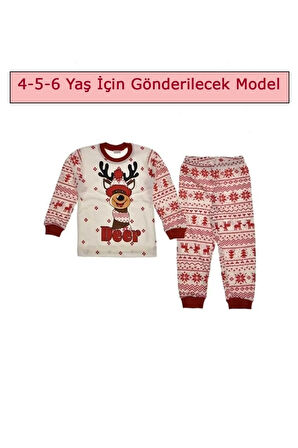 Yılbaşı Noel Yeniyıl Etnik Desen Geyikli Çocuk Pijama Takım