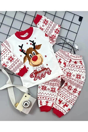 YILBAŞI NOEL TEMALI BEBEK PİJAMA VE ÇINGIRAKLI PANDUF TAKIMI ( 9-12 ay bebekler için uygundur )
