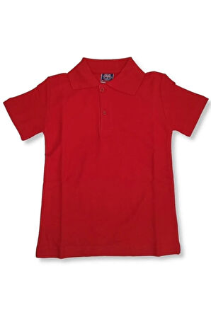 Kız Erkek Çocuk Unisex Polo Yaka  Kırmızı t-shirt , Okul Tişörtü