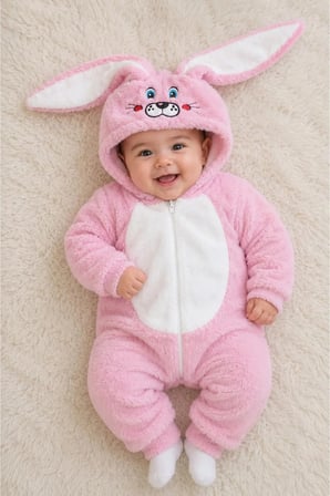Kız Bebek Çocuk Welsoft Peluş Pembe Tavşan Kışlık Uyku Tulumu