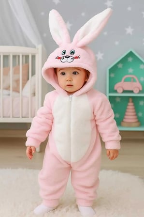 Kız Bebek Çocuk Welsoft Peluş Pembe Tavşan Kışlık Uyku Tulumu