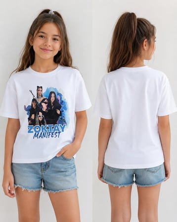MANİFEST , ZOKTAY , KIZ ÇOCUK , PAMUKLU PENYE , BEYAZ YAZLIK T-Shirt