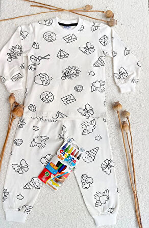 KIZ ERKEK ÇOCUK BOYANABİLİR PİJAMA TAKIMI 6 RENK YIKANABİLİR BOYA KALEMİ HEDİYELİ