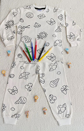 KIZ ERKEK ÇOCUK BOYANABİLİR PİJAMA TAKIMI 6 RENK YIKANABİLİR BOYA KALEMİ HEDİYELİ